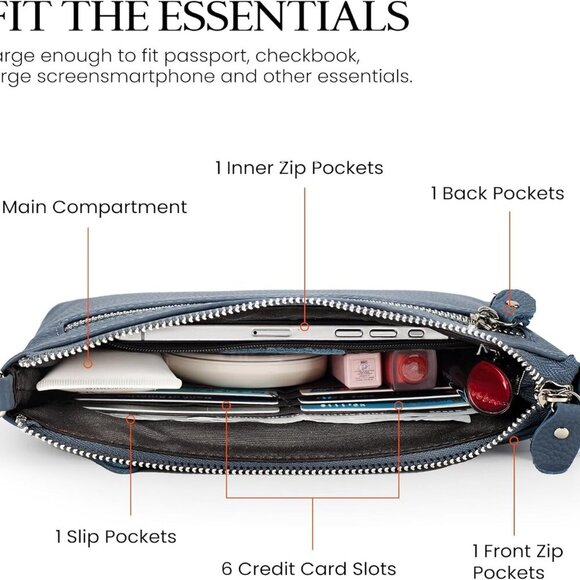 Genuine Leather Wristlet Clutch Wallet Purses with RFID Blocking, Small Crossbod - Picture 4 of 7